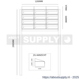 Allux Hive set postkast staal verzinkt gepoedercoat 3-breed 4-hoog met dak op statief antraciet - S11201383 - afbeelding 2