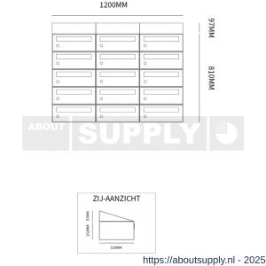 Allux Hive set postkast staal verzinkt gepoedercoat 3-breed 5-hoog met dak antraciet - S11201386 - afbeelding 2