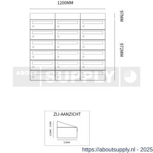 Allux Hive set postkast staal verzinkt gepoedercoat 3-breed 6-hoog met dak antraciet - S11201390 - afbeelding 2