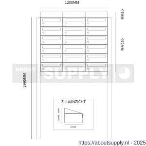 Allux Hive set postkast staal verzinkt gepoedercoat 3-breed 6-hoog met dak op statief antraciet - S11201391 - afbeelding 2