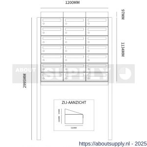 Allux Hive set postkast staal verzinkt gepoedercoat 3-breed 7-hoog met dak op statief antraciet - S11201395 - afbeelding 2