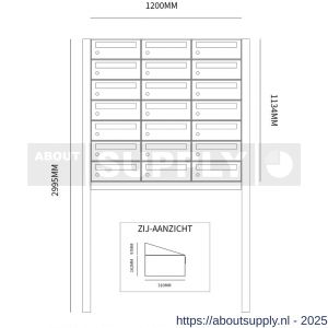 Allux Hive set postkast staal verzinkt gepoedercoat 3-breed 7-hoog op statief antraciet - S11201396 - afbeelding 2