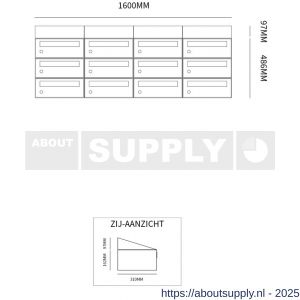 Allux Hive set postkast staal verzinkt gepoedercoat 4-breed 3-hoog met dak antraciet - S11201402 - afbeelding 2