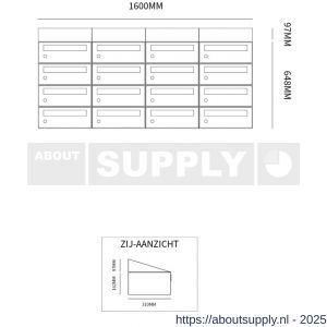Allux Hive set postkast staal verzinkt gepoedercoat 4-breed 4-hoog met dak antraciet - S11201406 - afbeelding 2
