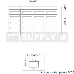 Allux Hive set postkast staal verzinkt gepoedercoat 4-breed 5-hoog met dak antraciet - S11201410 - afbeelding 2