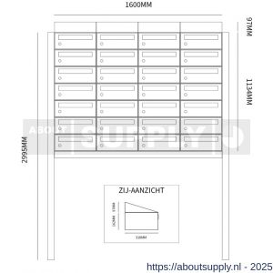 Allux Hive set postkast staal verzinkt gepoedercoat 4-breed 7-hoog met dak op statief antraciet - S11201419 - afbeelding 2