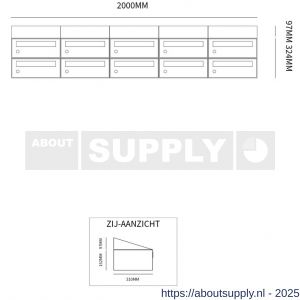 Allux Hive set postkast staal verzinkt gepoedercoat 5-breed 2-hoog met dak antraciet - S11201422 - afbeelding 2