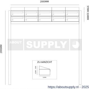 Allux Hive set postkast staal verzinkt gepoedercoat 5-breed 2-hoog met dak op statief antraciet - S11201423 - afbeelding 2