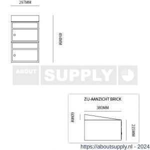 Allux Brickset postkast staal verzinkt gepoedercoat 2-hoog met dak antraciet - S11201242 - afbeelding 2