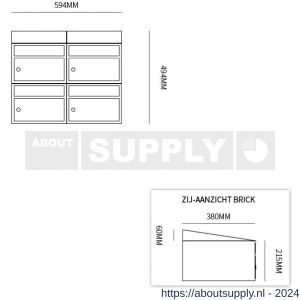 Allux Brickset postkast staal verzinkt gepoedercoat 2-breed 2-hoog met dak antraciet - S11201250 - afbeelding 2