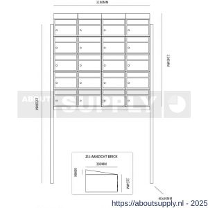 Allux Brickset postkast staal verzinkt gepoedercoat 4-breed 5-hoog met dak op statief antraciet - S11201274 - afbeelding 2