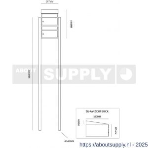 Allux Brickset postkast staal verzinkt gepoedercoat 2-hoog met dak op statief zwart - S11201285 - afbeelding 2