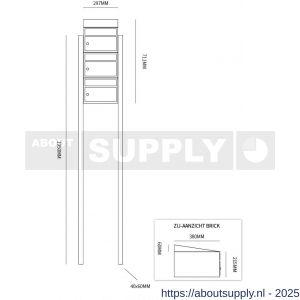 Allux Brickset postkast staal verzinkt gepoedercoat 3-hoog met dak op statief zwart - S11201287 - afbeelding 2