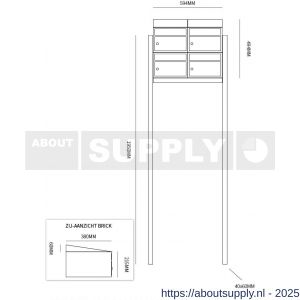 Allux Brickset postkast staal verzinkt gepoedercoat 2-breed 2-hoog met dak op statief zwart - S11201293 - afbeelding 2