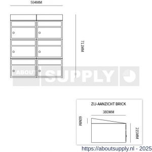 Allux Brickset postkast staal verzinkt gepoedercoat 2-breed 3-hoog met dak zwart - S11201294 - afbeelding 2