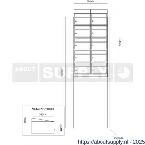 Allux Brickset postkast staal verzinkt gepoedercoat 2-breed 5-hoog met dak op statief zwart - S11201299 - afbeelding 2
