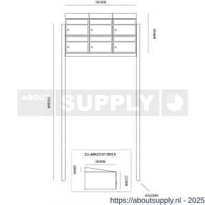 Allux Brickset postkast staal verzinkt gepoedercoat 3-breed 2-hoog met dak op statief zwart - S11201301 - afbeelding 2