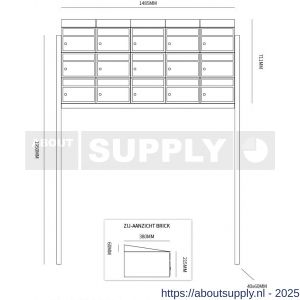Allux Brickset postkast staal verzinkt gepoedercoat 5-breed 3-hoog met dak op statief zwart - S11201319 - afbeelding 2