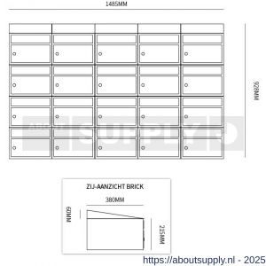 Allux Brickset postkast staal verzinkt gepoedercoat 5-breed 4-hoog met dak zwart - S11201320 - afbeelding 2