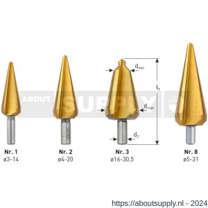Rotec 420T HSS conische plaatboor Splitpoint nummer 2 5,0-20,0 mm TIN gecoat - S50906410 - afbeelding 2