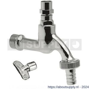 Bonfix sanitaire tapkraan 1/2 inch verchroomd met sleutel en slangwartel - S51800126 - afbeelding 1