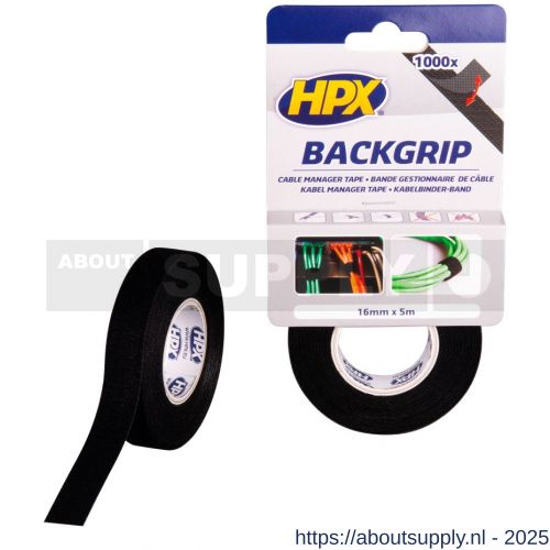 HPX Back Grip bevestigingstape zwart 16 mm x 5 m - S51700109 - afbeelding 1
