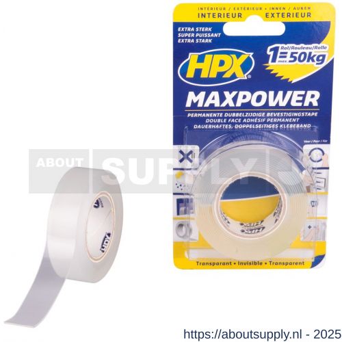 HPX Max Power montage bevestigingstape transparant 19 mm x 2 m - S51700133 - afbeelding 1