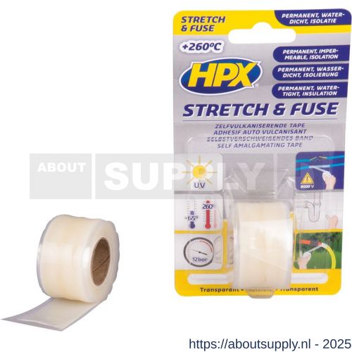 HPX Stretch en Fuse zelfvulkaniserende afdichtingstape transparant 25 mm x 1,80 m - S51700008 - afbeelding 1