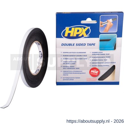 HPX dubbelzijdig PE schuimband bevestigingstape zwart 9 mm x 10 m - S51700155 - afbeelding 1