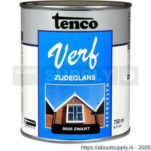 TencoVerf lakverf dekkend zijdeglans RAL 9005 zwart 0,75 L blik waterbasis - S40710371 - afbeelding 1