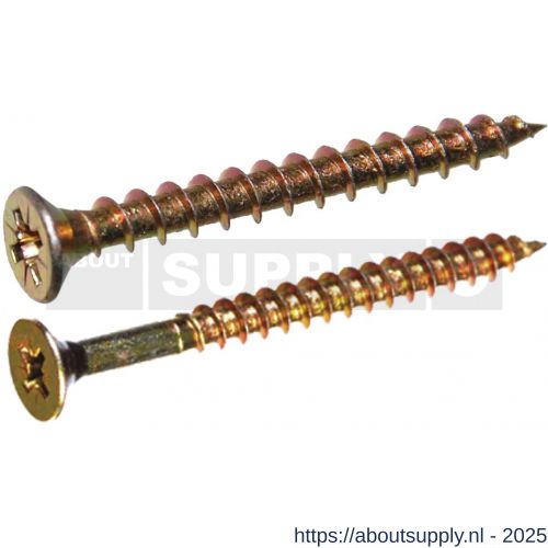 QZ 801 spaanplaatschroef platkop 4.0x55 mm Pozidriv PZ 2 staal gehard geelverzinkt - S50000512 - afbeelding 1