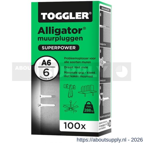 Toggler A6-100 Alligator muurplug zonder flens A6 diameter 6 mm doos 100 stuks - S32650068 - afbeelding 1