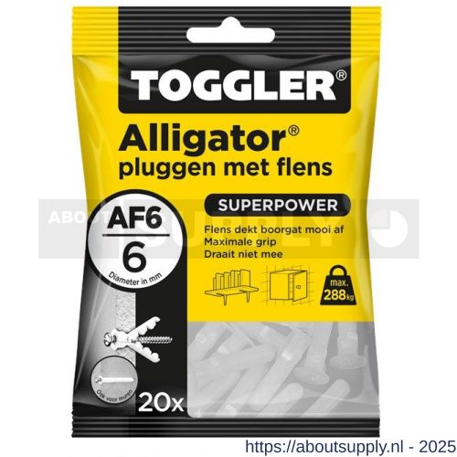 Toggler AF6-20 Alligator plug met flens AF6 diameter 6 mm zak 20 stuks wanddikte > 9,5 mm - S32650056 - afbeelding 1