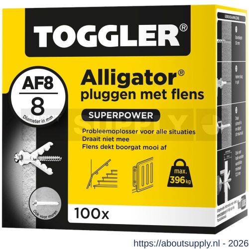 Toggler AF8-100 Alligator plug met flens AF8 diameter 8 mm doos 100 stuks wanddikte > 12,5 mm - S32650060 - afbeelding 1