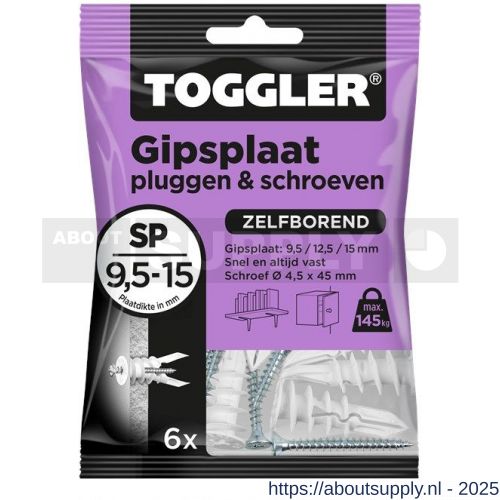 Toggler SP-6-schroef gipsplaatplug SP met schroef zak 6 stuks gipsplaat 9-15 mm - S32650008 - afbeelding 1