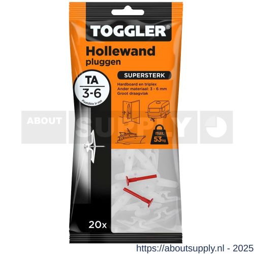 Toggler TA-20 hollewandplug TA zak 20 stuks plaatdikte 3-6 mm - S32650023 - afbeelding 1