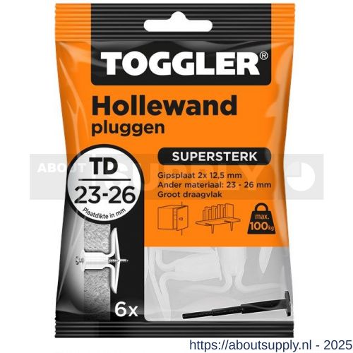 Toggler TD-6 hollewandplug TD zak 6 stuks plaatdikte 23-26 mm - S32650026 - afbeelding 1