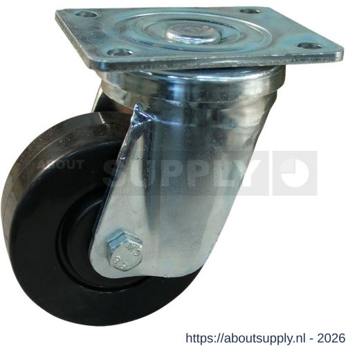 Protempo serie 05-18 zwenk transportwiel plaatbevestiging stalen gaffel zwarte PP velg zwarte elastische rubberen band ± 65 shore A 125 mm kogellager - S20913517 - afbeelding 1