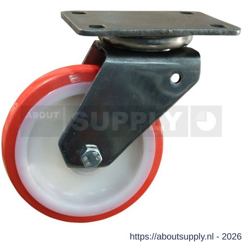 Protempo serie 27-32 zwenk transportwiel plaatbevestiging RVS gaffel witte PA velg rode TPU band ± 97 shore A 175 mm glijlager - S20912756 - afbeelding 1