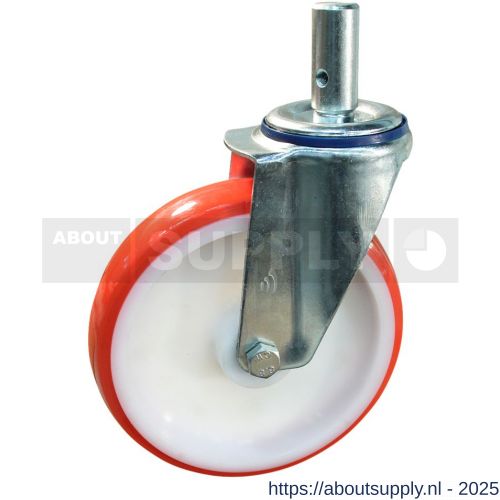 Protempo serie 27-12 zwenk transportwiel pen stalen gaffel witte PA velg rode TPU band ± 97 shore A 200 mm glijlager - S20912321 - afbeelding 1