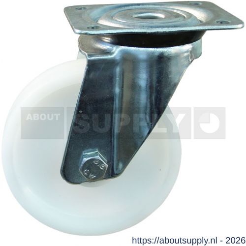 Protempo serie 34-91 zwenk transportwiel plaatbevestiging stalen gaffel naturel PP (of PA) 150 mm glijlager - S20911842 - afbeelding 1