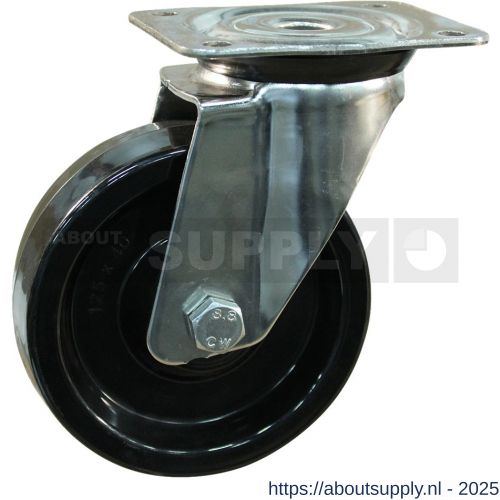 Protempo serie 35-31 zwenk transportwiel plaatbevestiging RVS gaffel zwart hittebestendig van Ditherm 80 mm glijlager - S20913791 - afbeelding 1