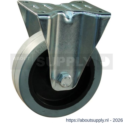 Protempo serie 14-12 bok transportwiel plaatbevestiging stalen gaffel zwarte PA velg grijze elastische rubberen band ± 65 shore A 100 mm rollager - S20912917 - afbeelding 1