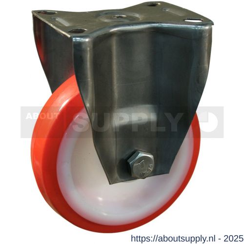 Protempo serie 27-30 bok transportwiel plaatbevestiging RVS gaffel witte PA velg rode TPU band ± 97 shore A 200 mm glijlager - S20912147 - afbeelding 1