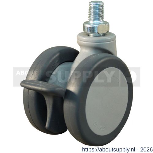 Protempo serie 55-74 zwenk apparatenwiel draadstift M10 enkele rem PA gaffel grijze PA velg PU band 65 mm glijlager - S20910222 - afbeelding 1