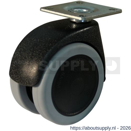 Protempo serie 74-68 zwenk apparatenwiel plaatbevestiging zwart kunststof huis PA velg grijze PU band 75 mm glijlager - S20910534 - afbeelding 1