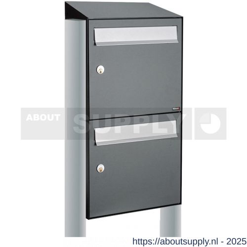 Allux Flow set postkast staal verzinkt gepoedercoat 2-hoog met dak op statief antraciet - S11201615 - afbeelding 1