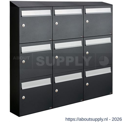 Allux Flow set postkast staal verzinkt gepoedercoat 3-breed 3-hoog met dak zwart - S11201714 - afbeelding 1
