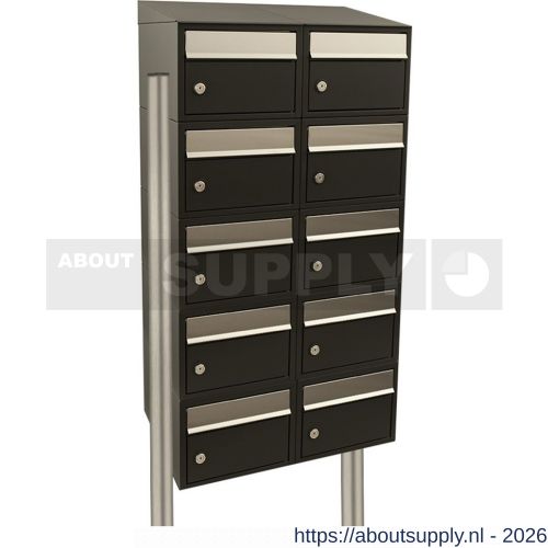 Allux Brickset postkast staal verzinkt gepoedercoat 2-breed 5-hoog met dak op statief zwart - S11201299 - afbeelding 1